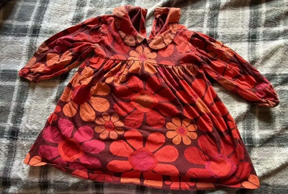 NEXT Red Orange Floral Print Peter Pan Collar Long Sleeve Kids Dress